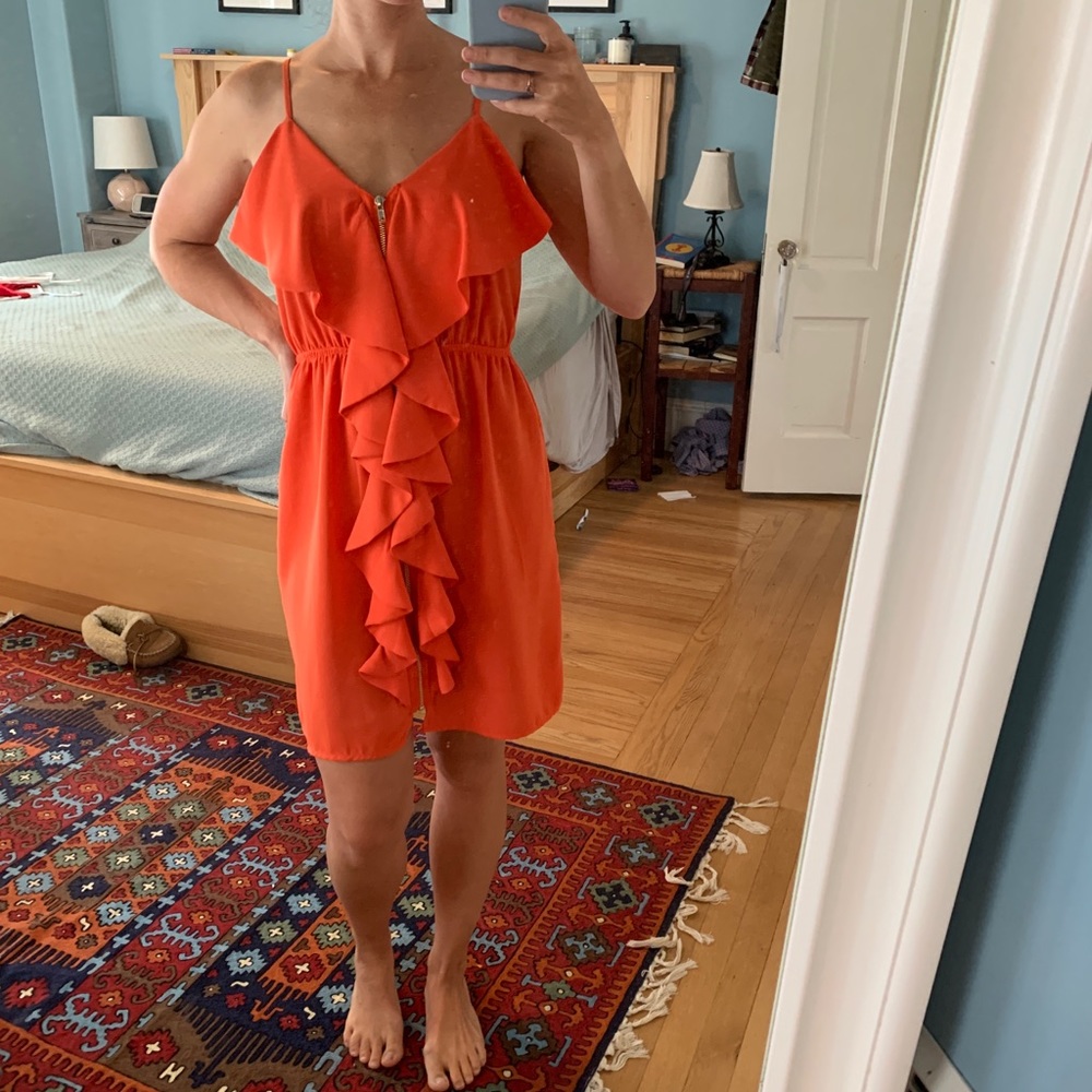 Francesca’s dress, bright orange, size small. Worn once.